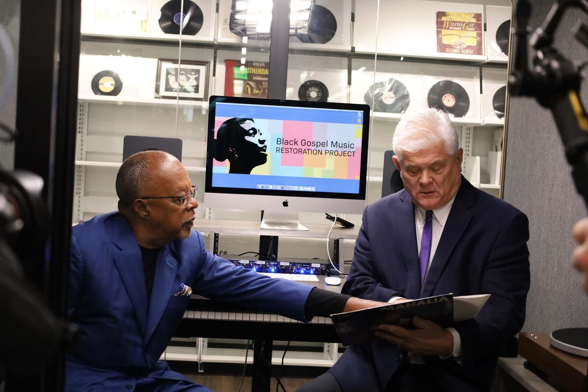 Host, Henry Louis Gates Jr., chats with Bob Darden at Baylor University