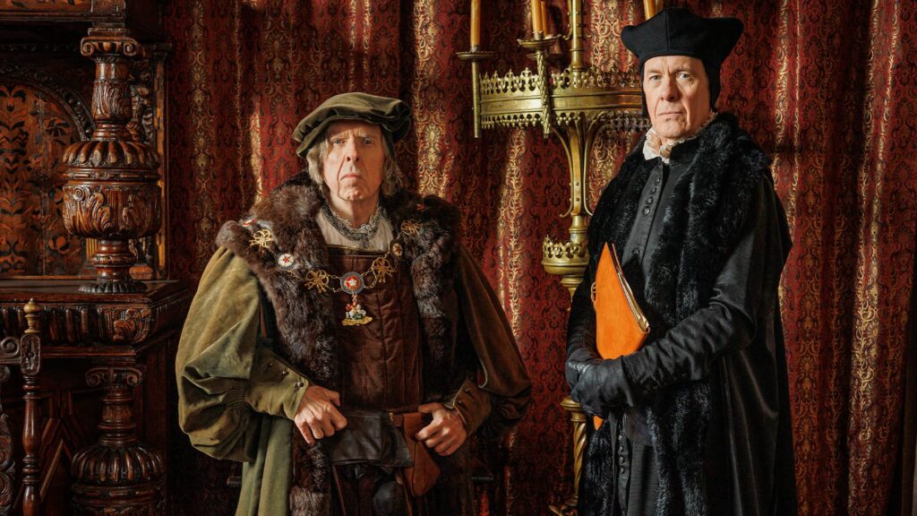 Left to Right: Duke of Norfolk (Timothy Spall), Stephen Gardiner (Alex Jennings) in Wolf Hall: The Mirror and the Light